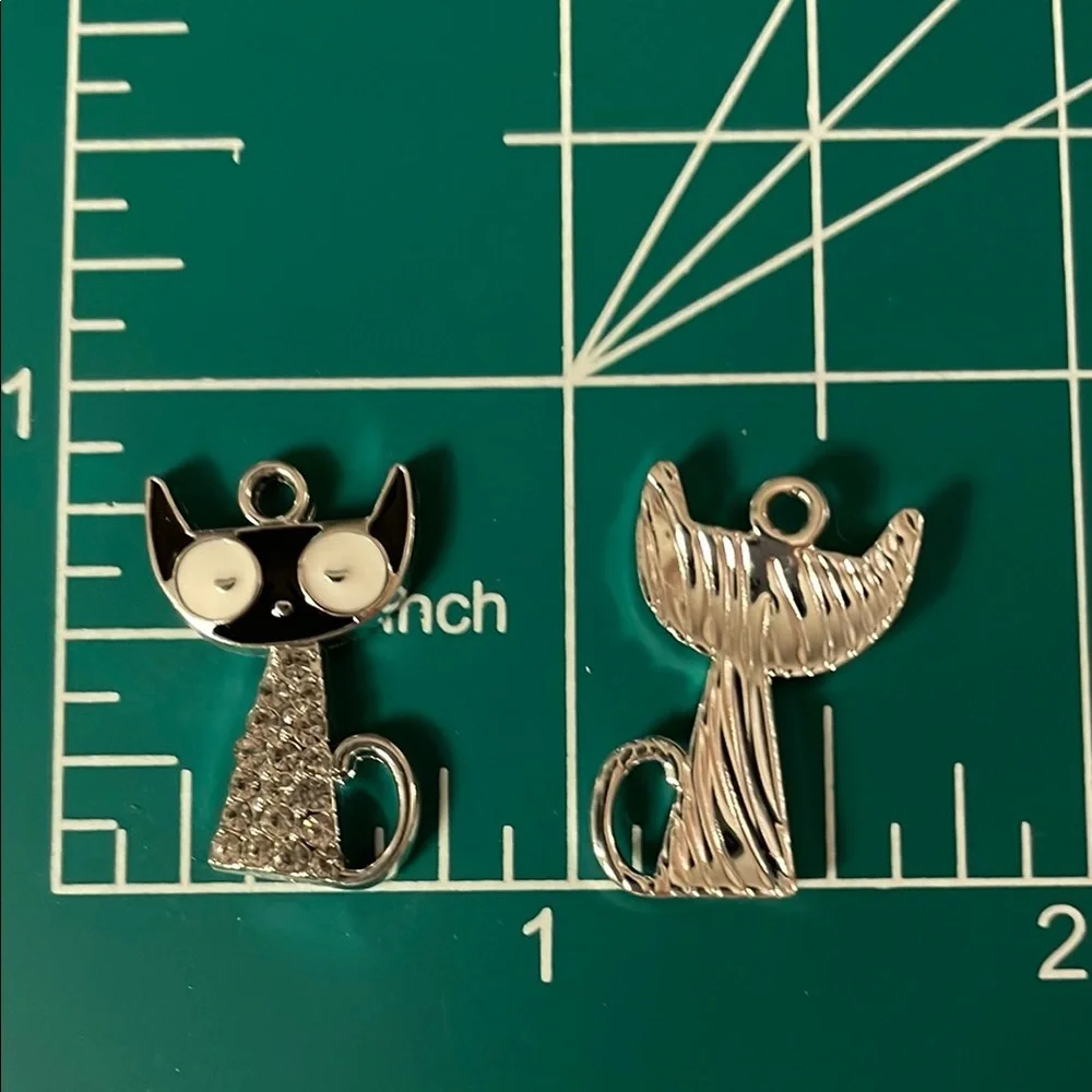 10 Silver and Black Cat Charm